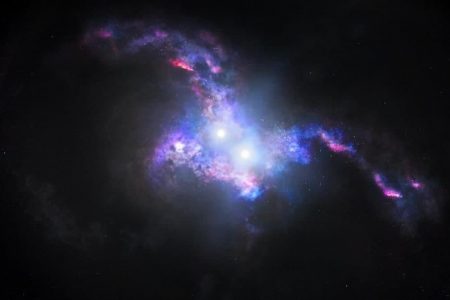 Hubble ផ្តិតបានរូបភាពស្នូលកាឡាក់ស៊ីភ្លោះដ៏កម្រ ស្ថិតនៅចម្ងាយ ១០ពាន់លានឆ្នាំពន្លឺពីយើង