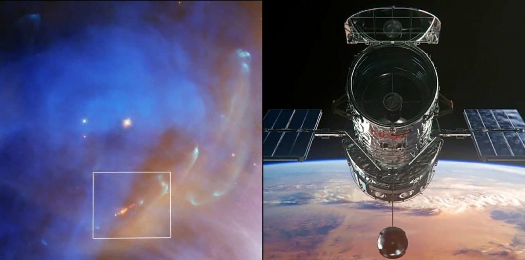 ទិដ្ឋភាពផ្កាយមួយកំពុងចាប់កំណើត និងជះកំសួលថាមពលដ៏អស្ចារ្យ ត្រូវបានផ្តិតយក Hubble របស់ NASA ទិដ្ឋភាពផ្កាយមួយកំពុងចាប់កំណើត និងជះកំសួលថាមពលដ៏អស្ចារ្យ ត្រូវបានផ្តិតយក Hubble របស់ NASA